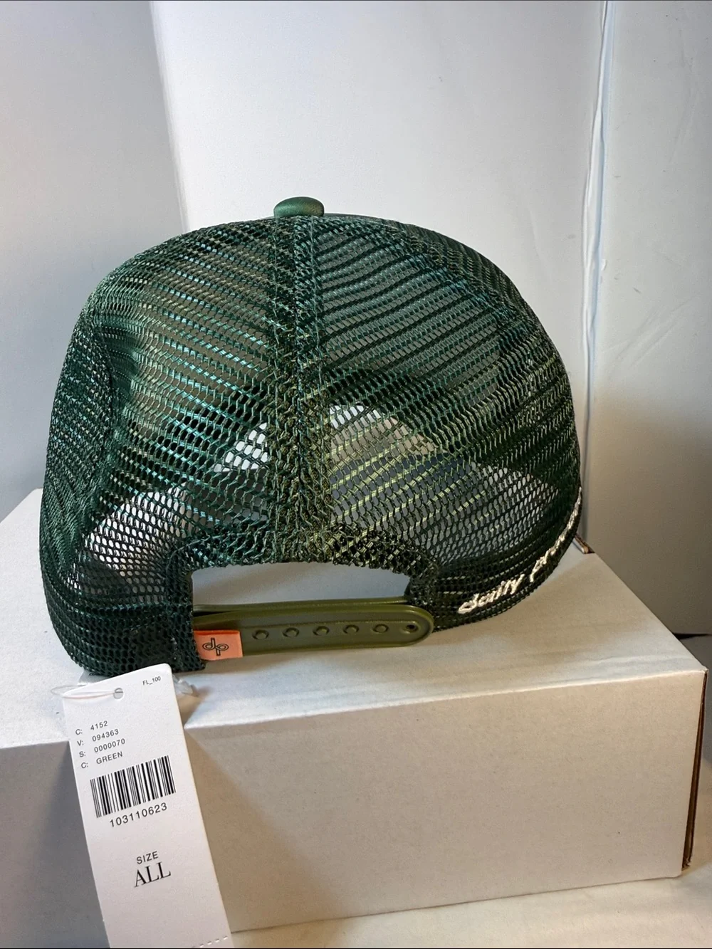 Anthropologie Green Trucker Hat with Peach Lettering
